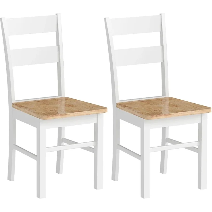 2er-Set Küchenstühle, Kautschukholz, gebogene Sprossenlehne, Weiß--Eiche--50.5x40x88.5cm--YOUDENOVA – Bild 1