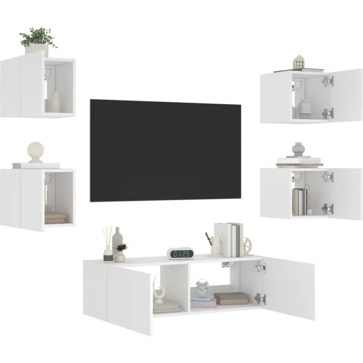 vidaXL 5-tlg. TV-Wohnwand mit LED-Leuchten Weiß 3216860