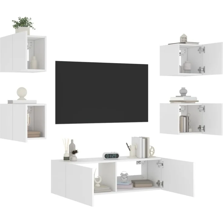 vidaXL 5-tlg. TV-Wohnwand mit LED-Leuchten Weiß 3216860 – Bild 1