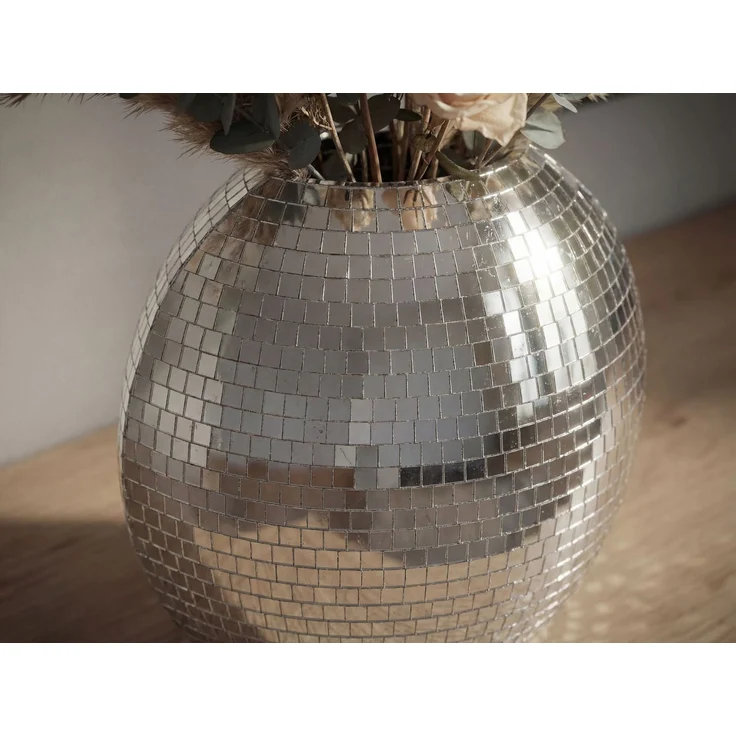 FineBuy Tischvase Metall 40cm - Dekovase Mosaik rund - Vase modern - Wohnzimmer Deko - Design Vase flach Tisch Dekoration Handmade – Bild 5