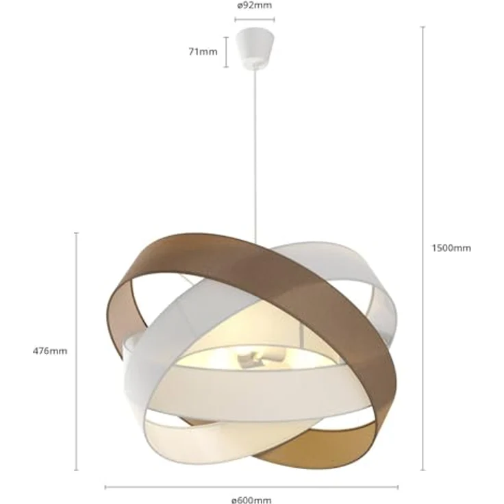 Lindby Simaria Stoffpendelleuchte, braun/grau/weiß, hochwertige Hängelampe für Wohnzimmer und Esszimmer – Bild 7