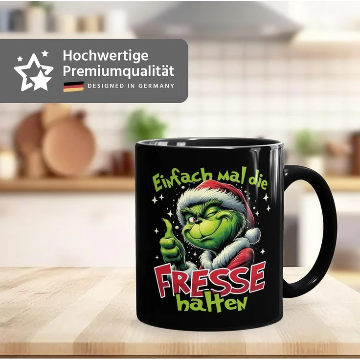 MoonWorks Tasse Tasse Weihnachten Grinch Spruch Einfach mal die Fresse halten, Keramik – Bild 3