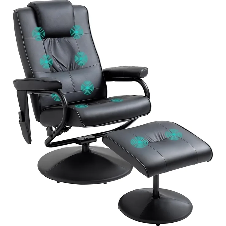 HOMCOM Massagesessel Relaxsessel Fernsehsessel TV Sessel mit Massagefunktion inkl. Hocker Kunstleder Schwarz 77 x 84 x 95 cm