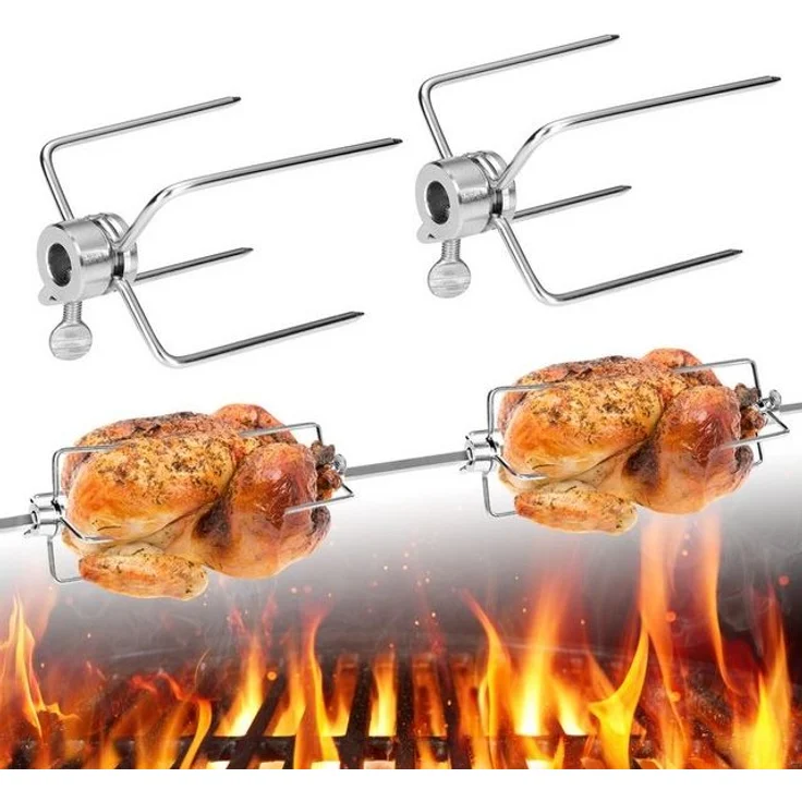 FIVMEN Fleischgabel Fleischnadeln Edelstahl Fleischklammer Grillspieß Grill für Drehspieß, Multifunktionale Klammern für Grillspieß 2 Stück per Set – Bild 4
