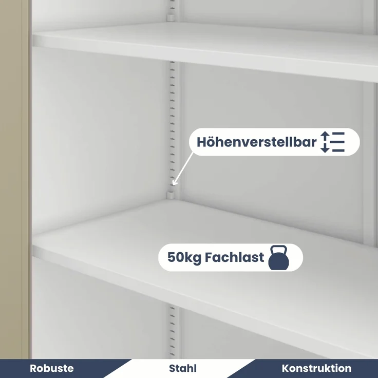 Aktenschrank abschließbar KADO - 5 Ebenen verstellbar, Flügeltüren | Metallschrank Werkstatt Mehrzweckschrank Büroschrank aus Stahl Werkzeugschrank, 185x90x40cm Weiß-Sonoma Eiche – Bild 4