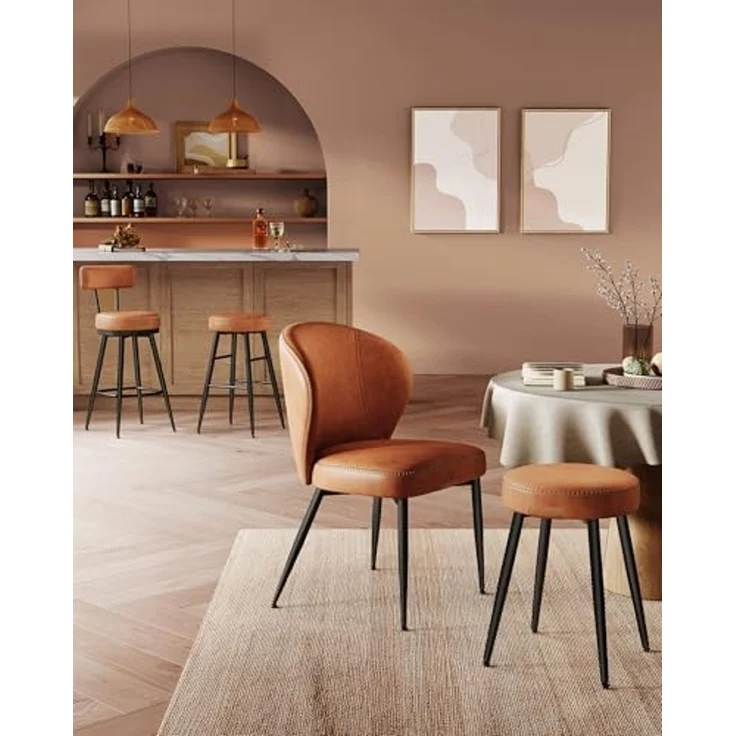 VASAGLE EKHO Kollektion - 360° drehbarer Barhocker, 2er Set, Hocker mit Rückenlehne für Kücheninsel, Kunstleder mit Nähten, Mid-Century-Modern-Stil, 65 cm hoch, Küche, Hausbar, karamellbraun – Bild 2