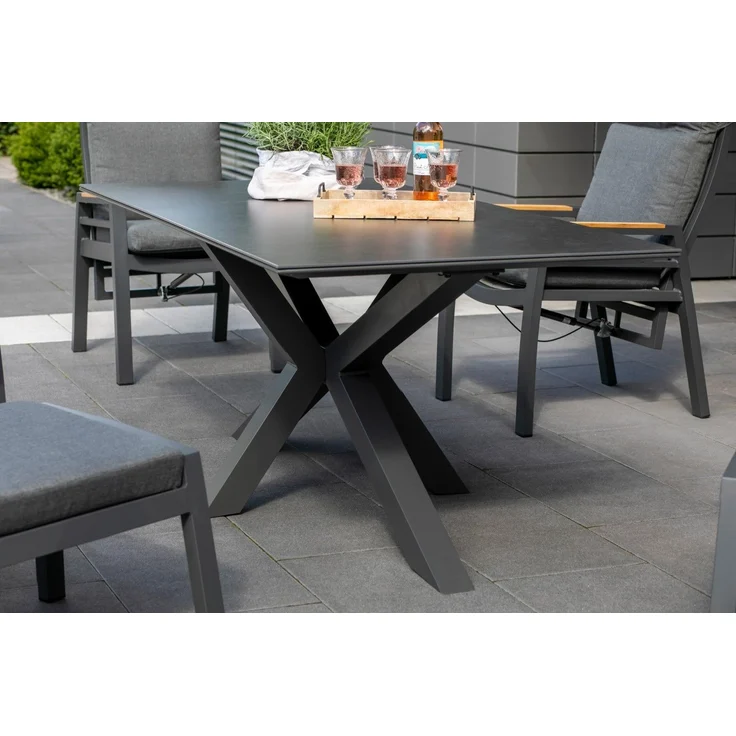 Tisch Malaga - 200 x 90 cm - gesinterter Stein dunkelgrau - Gestell Kreuz-Form – Bild 6
