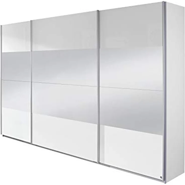 Rauch Möbel Imposa Kleiderschrank/Schwebetürenschrank mit Spiegel, 4 Einlegeböden, 4 Kleiderstangen, 3-türig, Hochglanz weiß/Alpinweiß, 316 x 62 x 210 cm – Bild 2