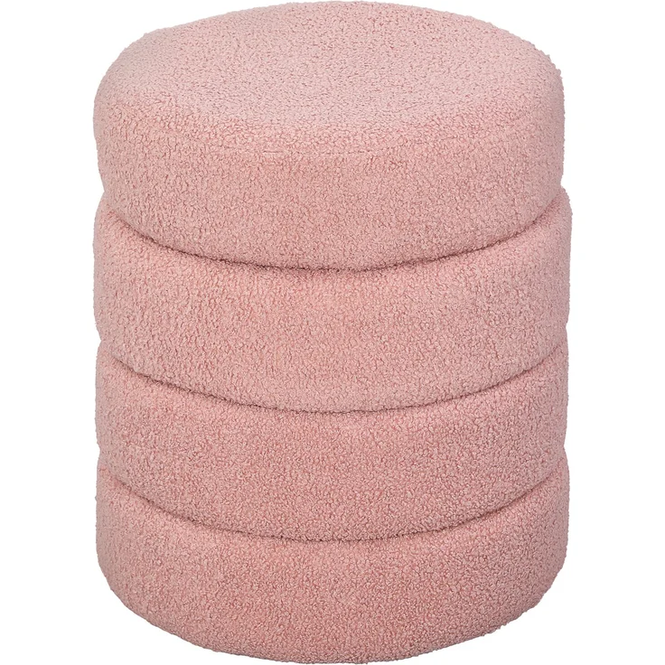 MELAYR, Hocker, rund, Teddyfleece, bis 120kg, Φ40x45H cm, Rosa – Bild 2