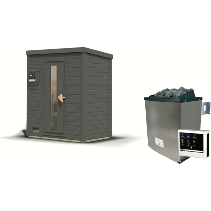 Karibu Sauna Hytti 0 terragrau mit 9 kW Ofen mit externer Steuerung – Bild 2
