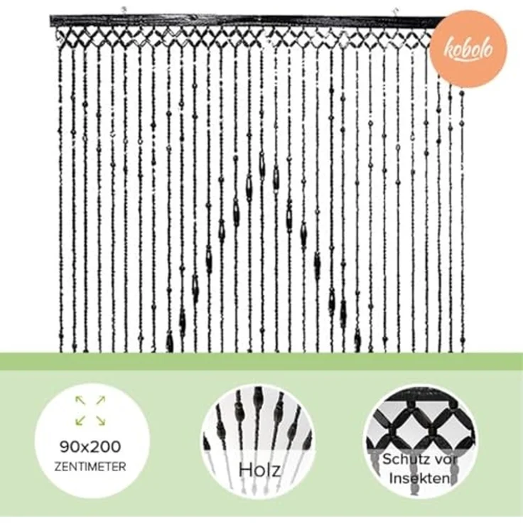 Kobolo Türvorhang Holzperlenvorhang WOOD 200 cm (1 St), Ösen, transparent – Bild 2