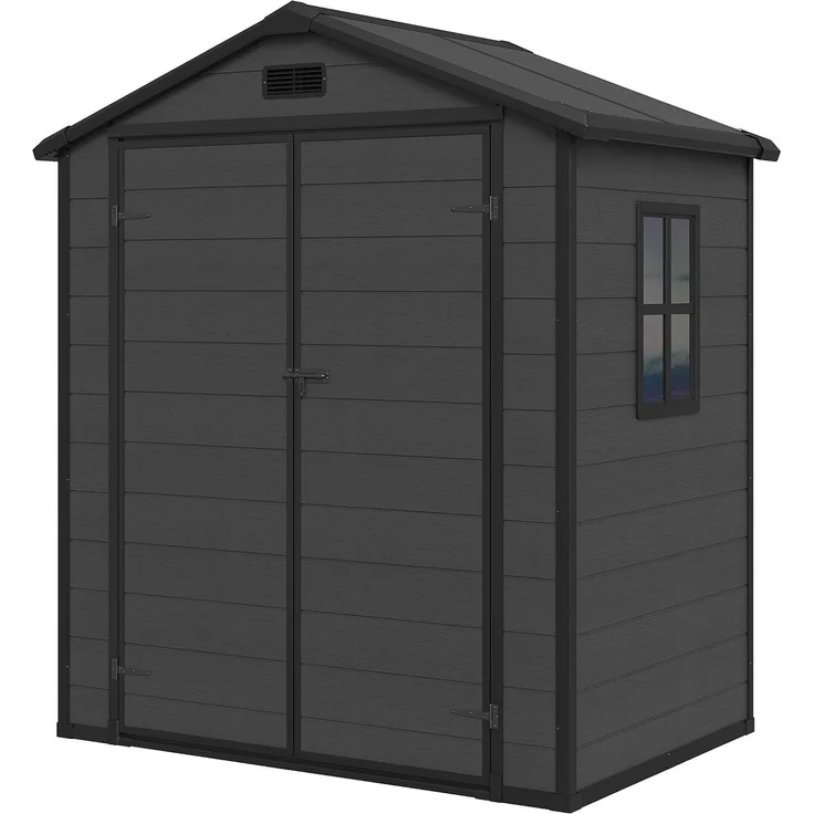 Aoxun Gartenhaus Kunststoff 4m³ mit Fundament | 182x124x210 cm | Geräteschuppen mit Boden, Gerätehaus Satteldach, Belüftet, Gartenhütte Wasserdicht für Fahrrad, Terrasse, Rasen und Werkzeug, Schwarz – Bild 8
