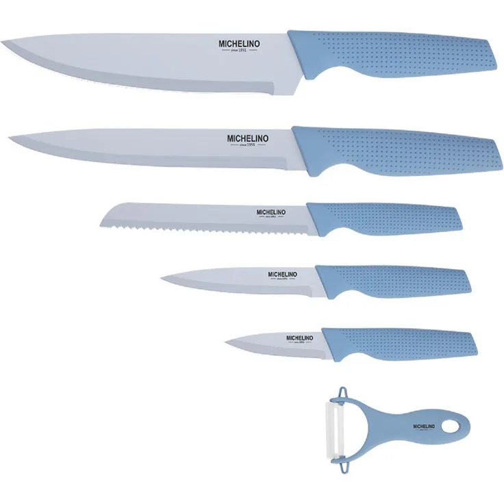 MICHELINO 6-tlg. Messer-Set Schneideset mit Sparschäler Serie Alythia Blau