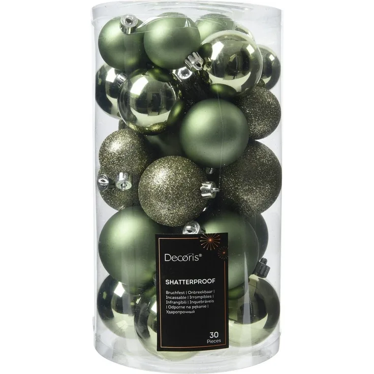 Kaemingk Weihnachtsbaumkugel, Weihnachtskugeln Kunststoff 4-6cm Mix 30er Set - Rosmarin