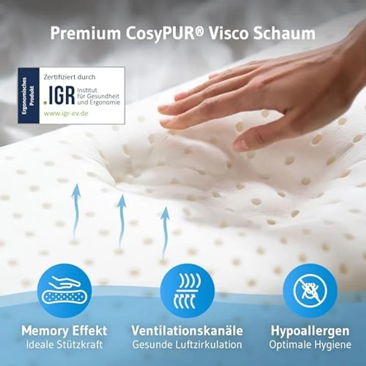 Reisekissen VOLAR | Orthopädisches Nackenkissen mit Memory-Foam gegen Nackenschmerzen | Kleines Kopfkissen für Reisen im Auto, Flugzeug, Zug, Hotel & Camping – Bild 4
