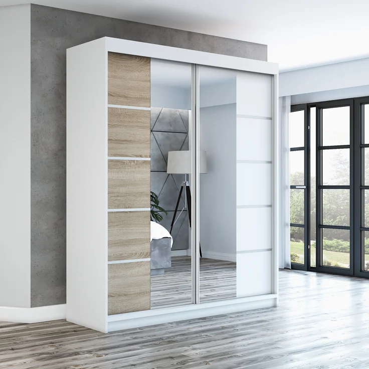 Schwebetürenschrank ERA 2-türig Schrank 160 cm (mit Spiegel) Farbe: Weiß , sonoma – Bild 2