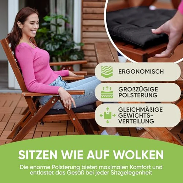 Gräfenstayn Stuhlkissen Sitzkissen 40x40cm Haltebänder Indoor Outdoor, robustes Sitzkissen für Indoor & Outdoor, mit Haltebändern – Bild 3