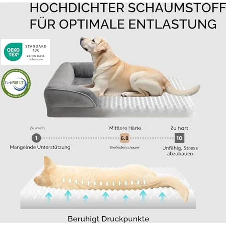 BEDSURE orthopädisches Hundebett Ergonomisches Hundesofa - 89x63 cm Hundecouch mit eierförmiger Kistenschaum für mittlere Hunde, waschbar rutschfest Hundebetten, grau – Bild 4
