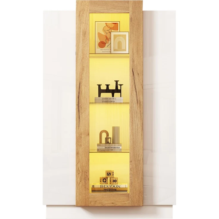 DESVIAE Vitrine mit LED-Beleuchtung und 3 Türen 74x120x40 cm Spanplatte Weiß/Natur – Bild 7