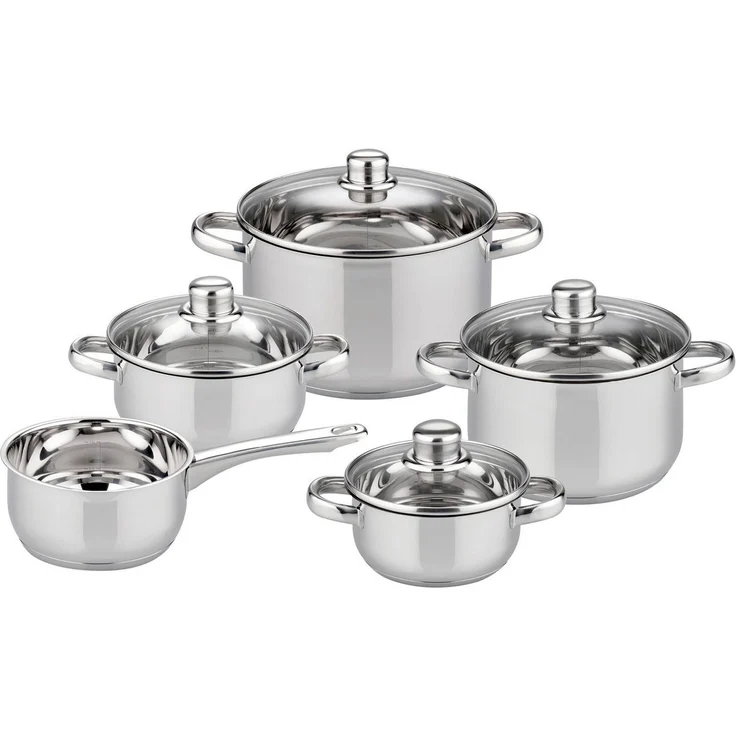 Elo Basic Topf-Set Galactica, Edelstahl 201 (Set, 9-tlg, je 1 x Kochtopf mit Deckel Ø 14/16/20/24 cm, 1 Stielkasserolle Ø 16 cm), Induktion – Bild 1