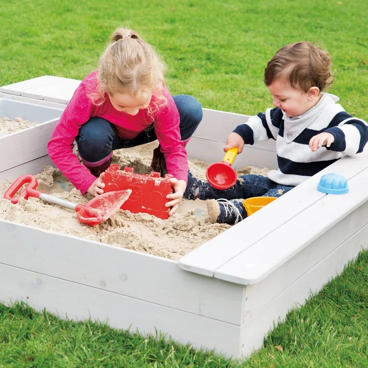 roba Sandkasten 'Outdoor+' mit 2 Spielwannen - wetterfest - Massivholz - Grau lasiert – Bild 2