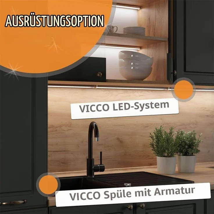 Eckküche R-Line Schwarz Hochglanz/Anthrazit 247 x 237 cm ohne Arbeitsplatte Vicco – Bild 9