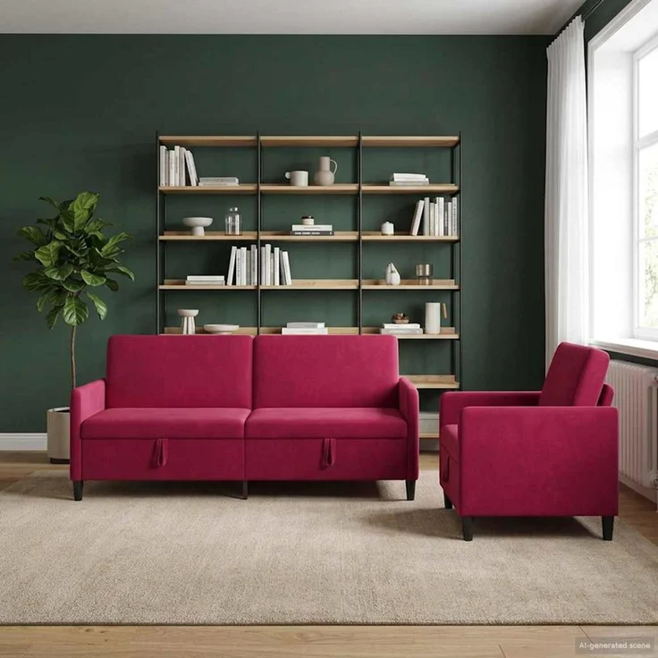 vidaXL Sofa Set mit Stauraum 2 stk. Weinrot Polyester 3429251 – Bild 1