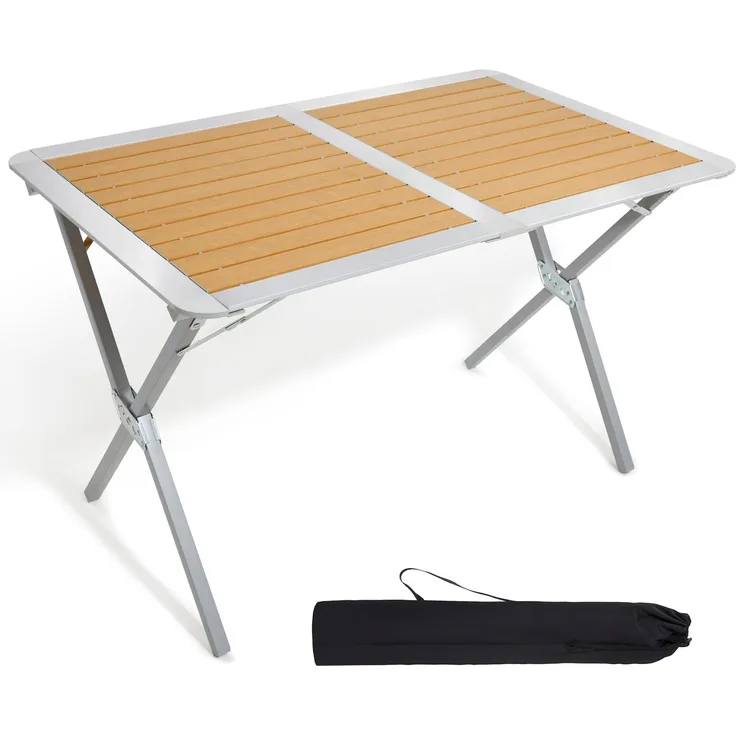 TIMBER RIDGE Campingtisch Klappbar Aluminium Klapptisch für 4-6 Personen Falttisch mit Aufrollbare Tischplatte Faltbar 110x70 cm mit Tragetasche Holzoptik für Picknick Garten Camping Balkon