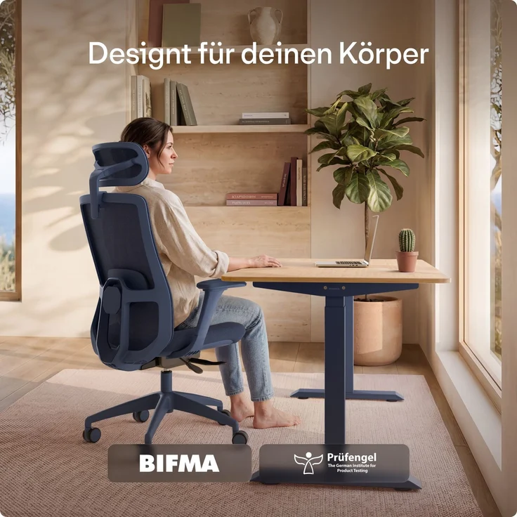 Desktronic Bürostuhl Verstellbarer Ergonomischer SitOne, Blau 4-Dimensional Armlehne, Integrierte 4-Wege-Lendenwirbelstütze – Bild 3