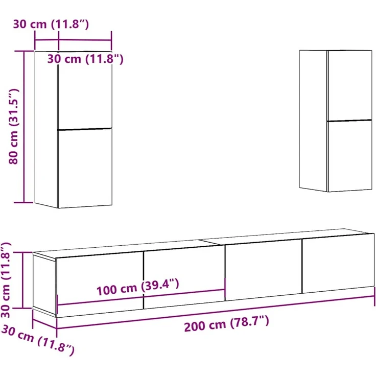 vidaXL 4-tlg. TV-Schrank-Set Wandmontage Artisan-Eiche Holzwerkstoff 3329018 – Bild 8