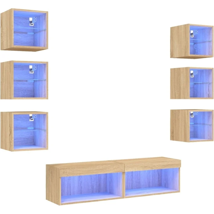 vidaXL 8-tlg. Wohnwand mit LED-Beleuchtung Sonoma-Eiche Holzwerkstoff 3216635 – Bild 1