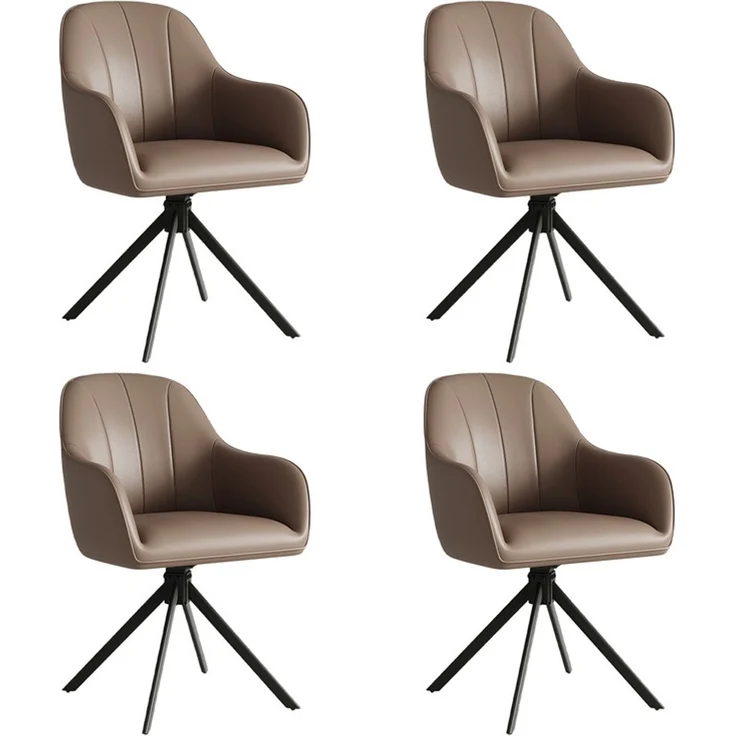 Hawthyhome 4-Fußstuhl Esszimmerstuhl drehbar mit Armlehne, 360° Drehfunktion, Kunstlederbezug, stabiles schwarzes Metallgestell, moderner Küchenstuhl für Esszimmer, Wohnzimmer, Büro & Homeoffice, Braun – Bild 7