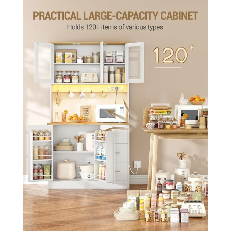 Hzuaneri Küchenschrank, mit 6-Stufigem Regal, 5 Schranktüren und 3 Schubladen, LED & Steckdosenleiste, Eiche-Weiß, 40 x 100 x 180 cm – Bild 8