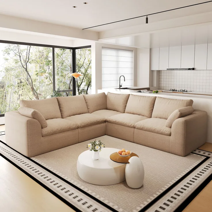 5-Sitzer Sofa, B 245 x T 245 x H 83 cm, mit Leinenbezug in Khaki