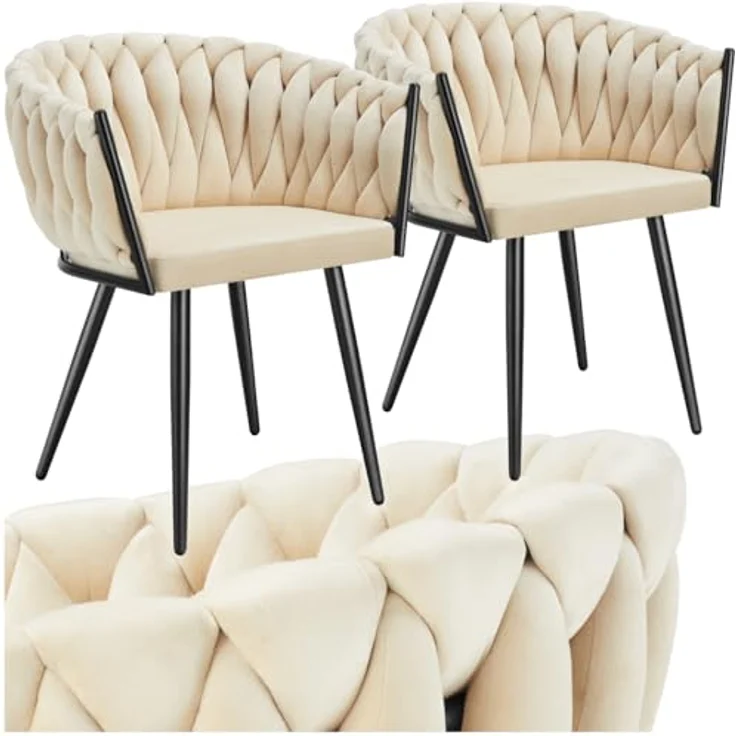 tectake Esszimmerstuhl Astano (2er Set, 2 St), gepolstert, mit Samtbezug, Knotendesign – Bild 2