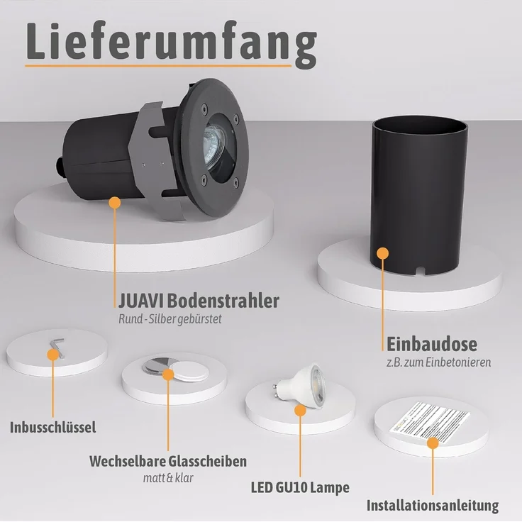SSC-LUXon LED Gartenstrahler JUAVI LED Bodeneinbaustrahler schwarz mit GU10 6W warmweiß, Warmweiß – Bild 8