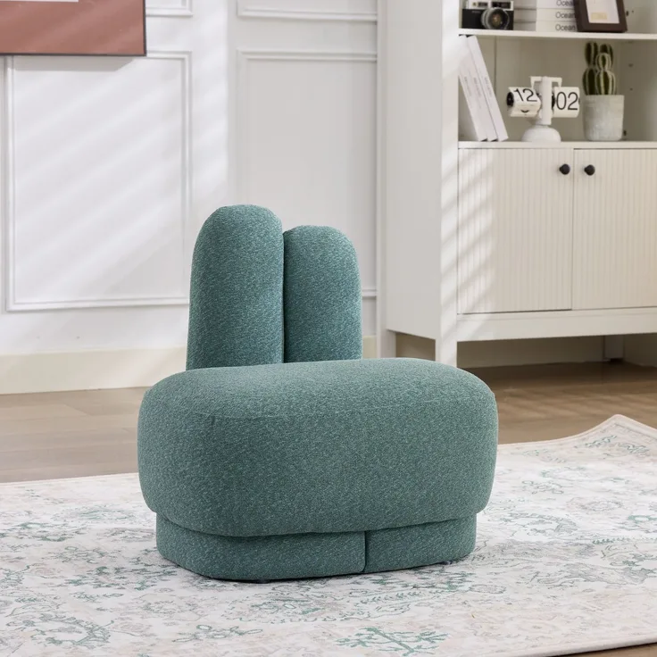 Kuscheliger Bunny-Ear- Stoff-Ottoman-fix gepolsterter Hocker mit niedlichen Ohren, ohne Stauraum, nicht abnehmbar--Grün--54x41.5x54cm--YOUDENOVA