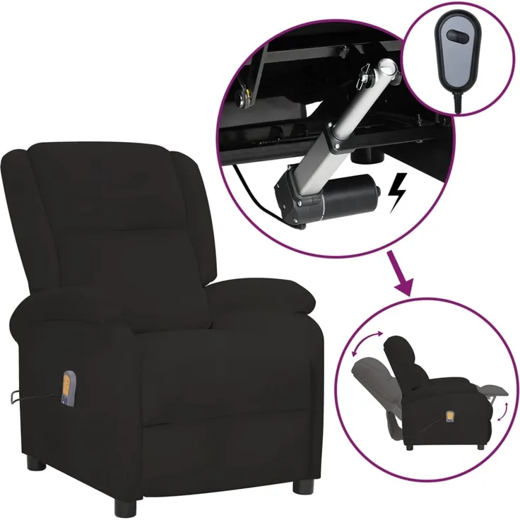 vidaXL Massagesessel Elektrisch Schwarz Samt 3098410