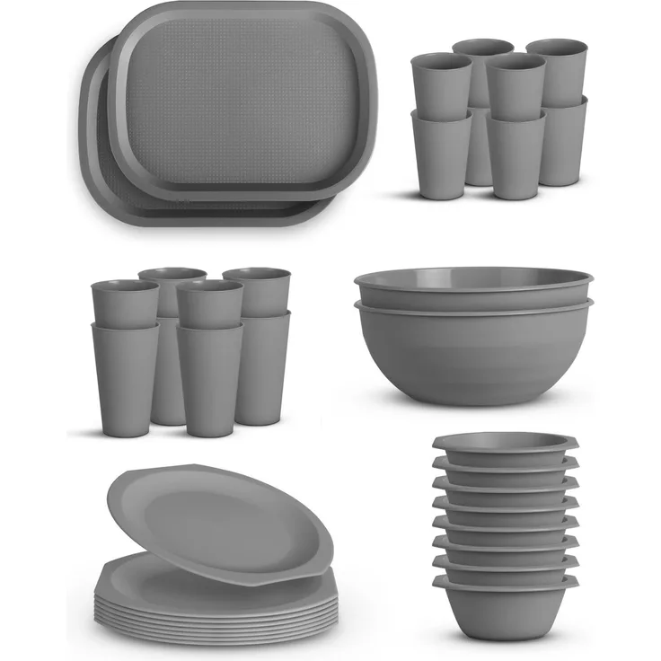 Geschirr Set BPA Frei Grau 36-teilig 8 Personen