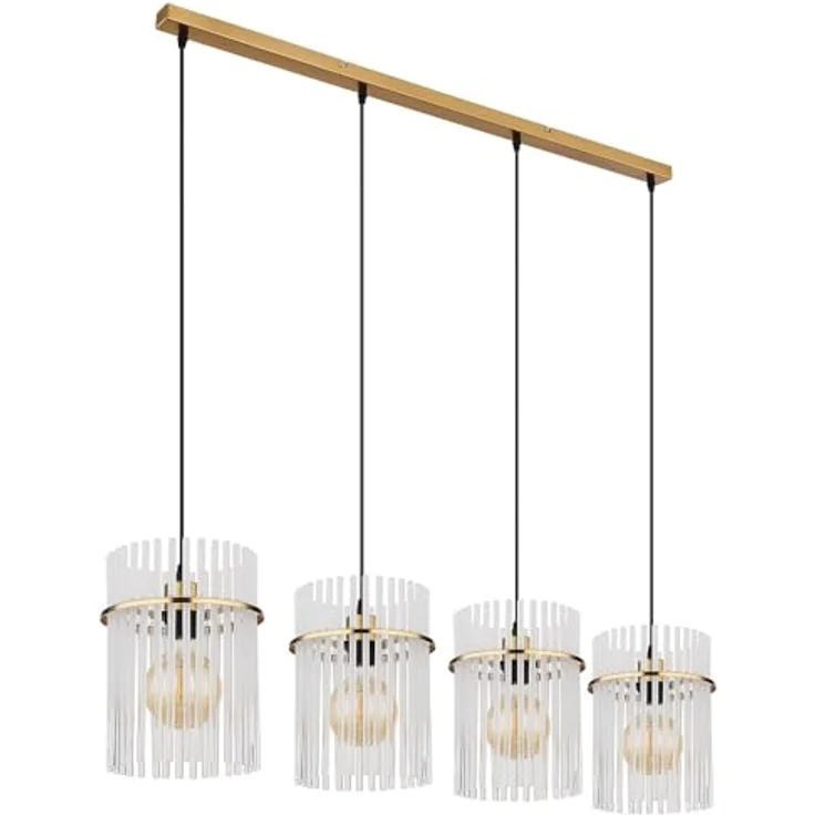 Globo Lighting GORLEY Hängeleuchte, goldfarben matt, 4x E27, elegante Metall-Pendelleuchte mit Glasstäben – Bild 4