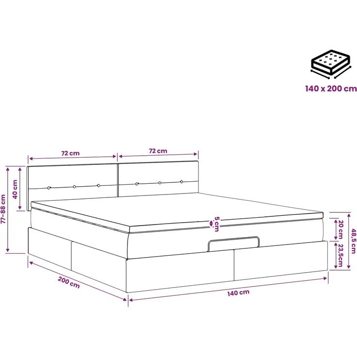 vidaXL Ottoman Bett mit Matratze mit Kopfteil Taupe 140 x 200 cm Stoff 3456334 – Bild 12