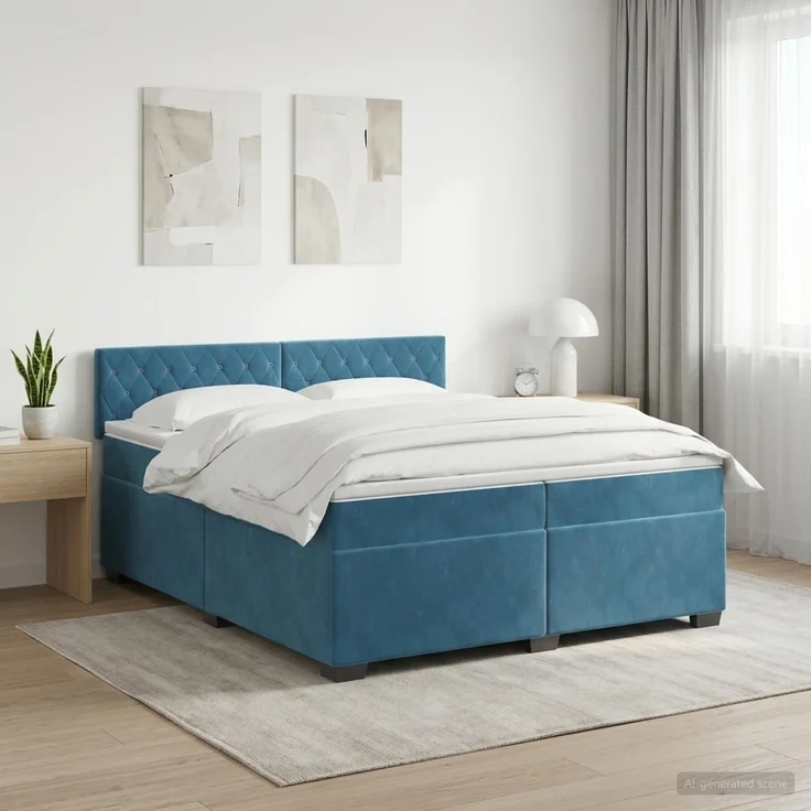 vidaXL Boxspringbett mit Matratze Dunkelblau 200 x 200 cm Samt 3450780 – Bild 1