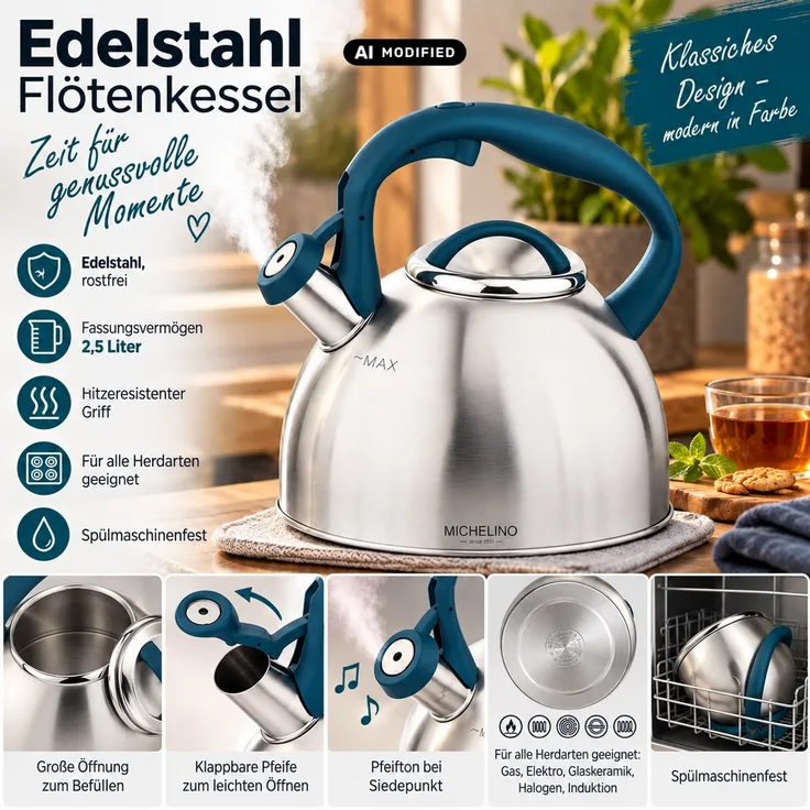 Flötenkessel Edelstahl 2,4L