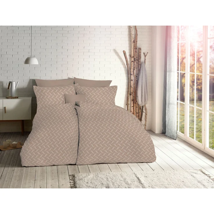 Fleuresse Mako Damast Bettwäsche uni 135x200 Muscheln taupe sand 454614-9042 – Bild 1