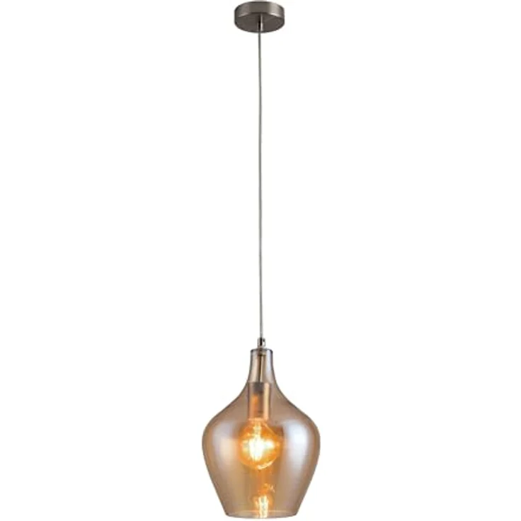 LA BURBUJA Pendelleuchte Ø22cm – Matt Nickel, Glas Bernstein, 1-flammig E27 für stilvolles Ambiente – Bild 2