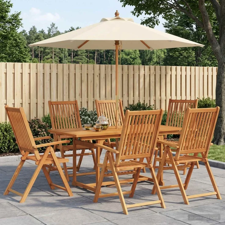 vidaXL Essgruppe für draußen mit Sonnenschirm 8 stk. 6-Sitzer 3438537 – Bild 1