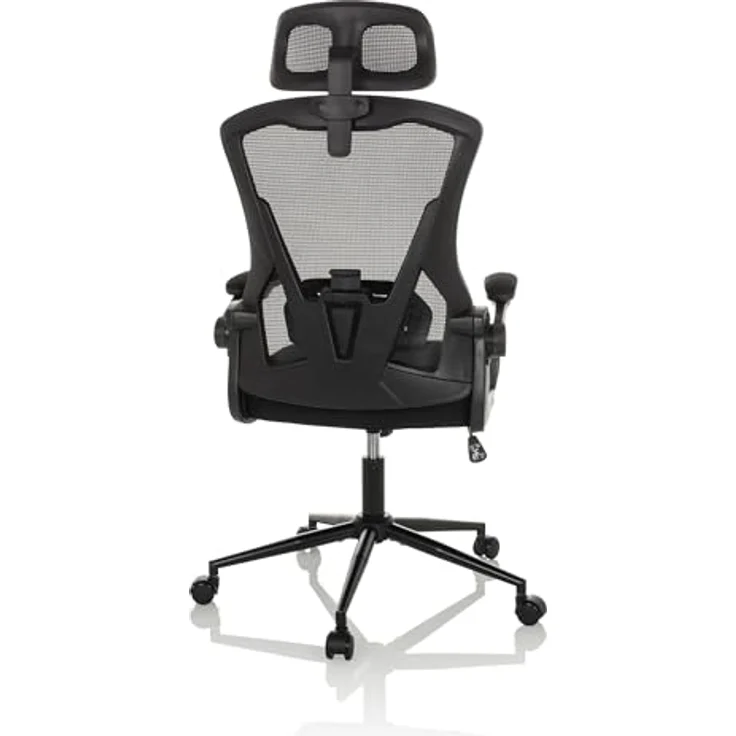 MID.YOU Drehstuhl Schwarz, Textil, 360° drehbar, ergonomische Rückenlehne, gepolsterte Armlehnen, Arbeitszimmer, Drehstuhl 60x117-124x60 cm – Bild 9