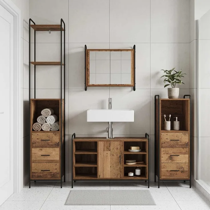 vidaXL Badezimmerschrank-Set 4 stk. Altholz 40 x 36 x 200,5 cm 3444685