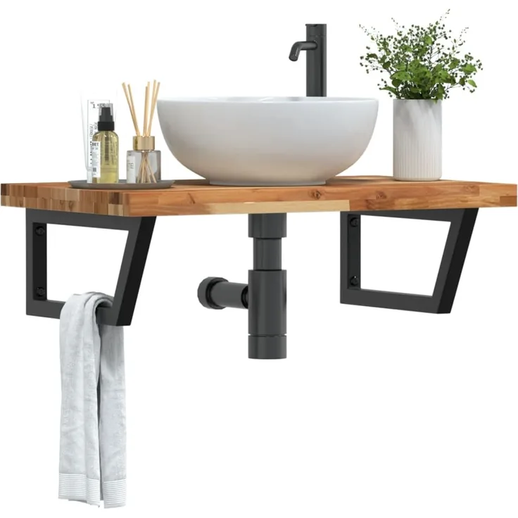 vidaXL Waschbeckenregal Wandmontage Stahl und Akazienholz 3302851