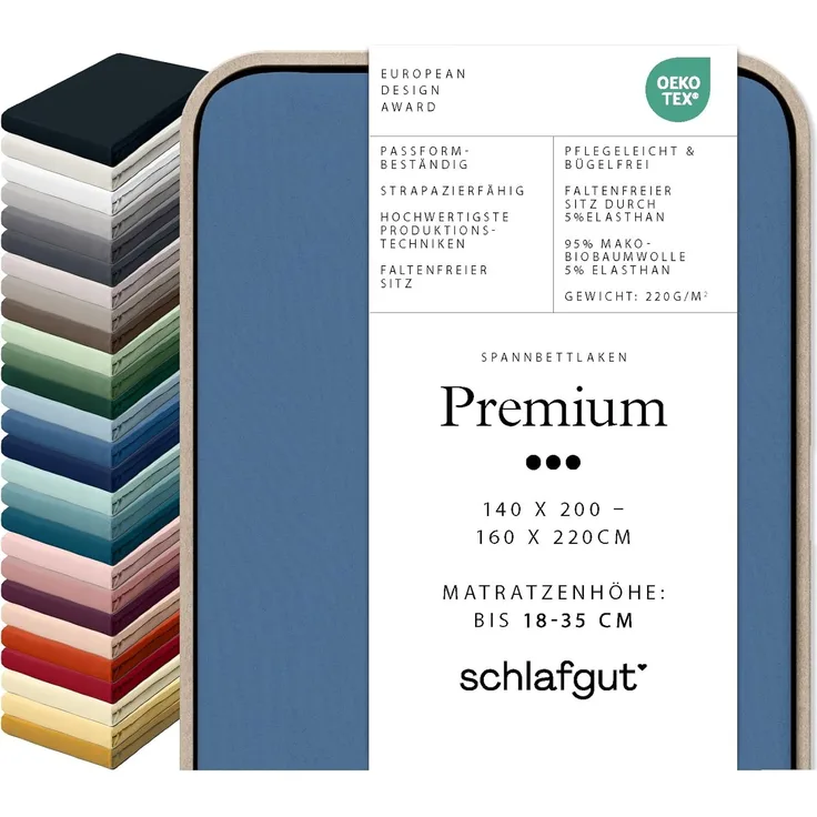 Schlafgut Spannbettlaken Premium, Gummizug: rundum, (1 Stück), Mako-Zwirn-Jersey, Blue Mid, L 140x200cm - 160x220cm